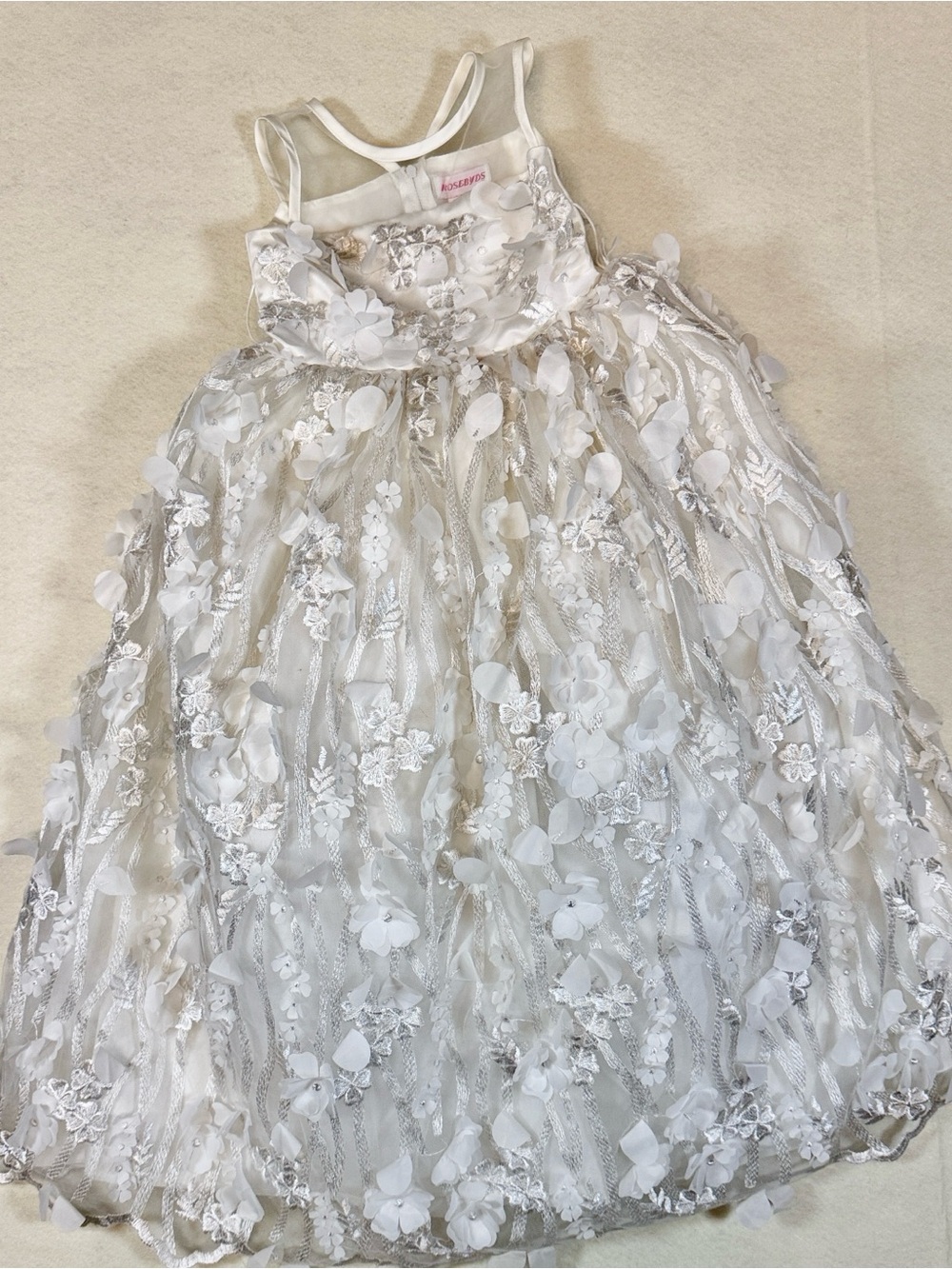 Rosebuds White Floral 3D Appliqué Formal Dress for Girls NEW Sz 4 YY